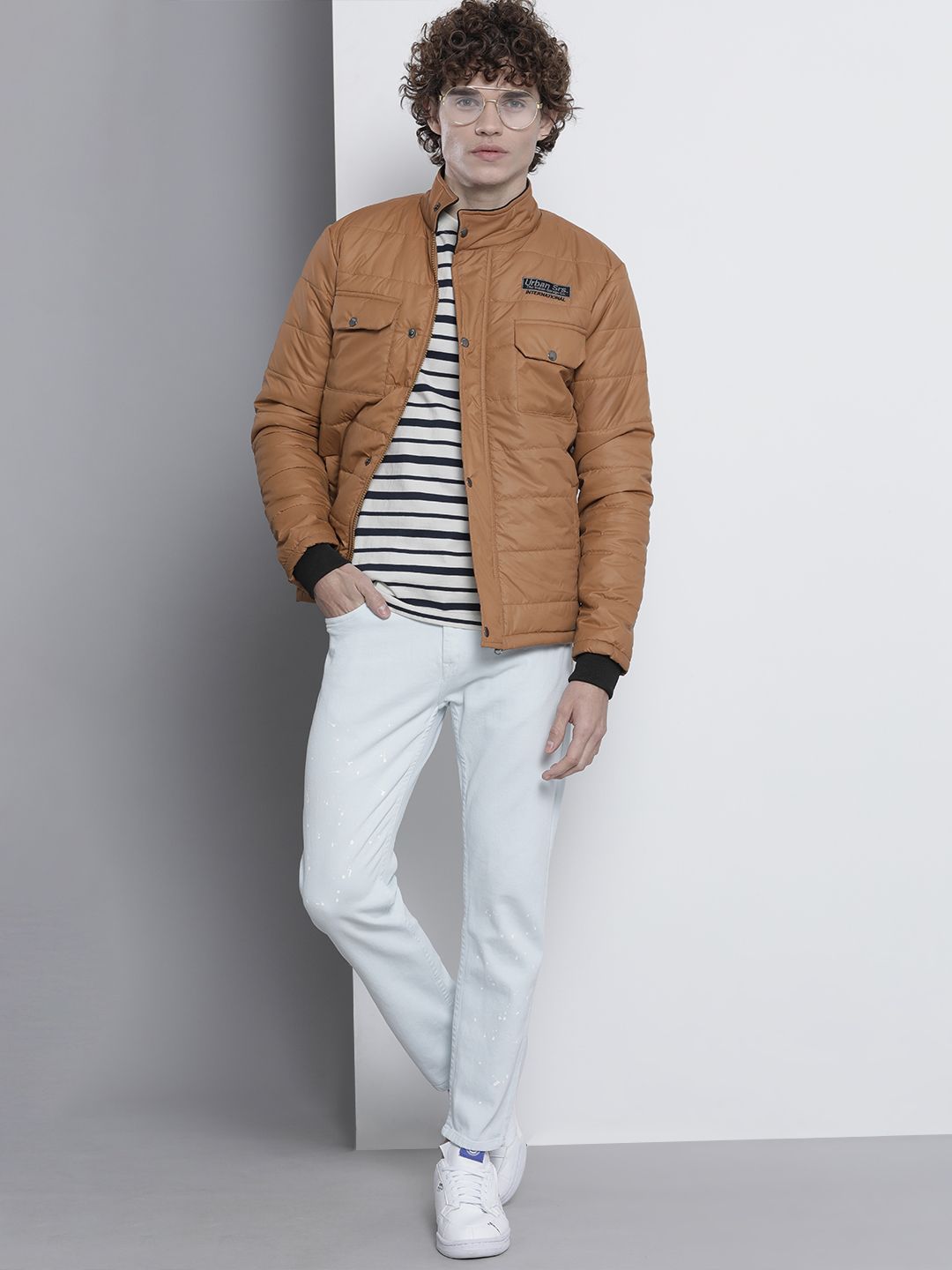 The Indian Garage Co Men Zip-Front Puffer Jacket with Flap-Button Pockets