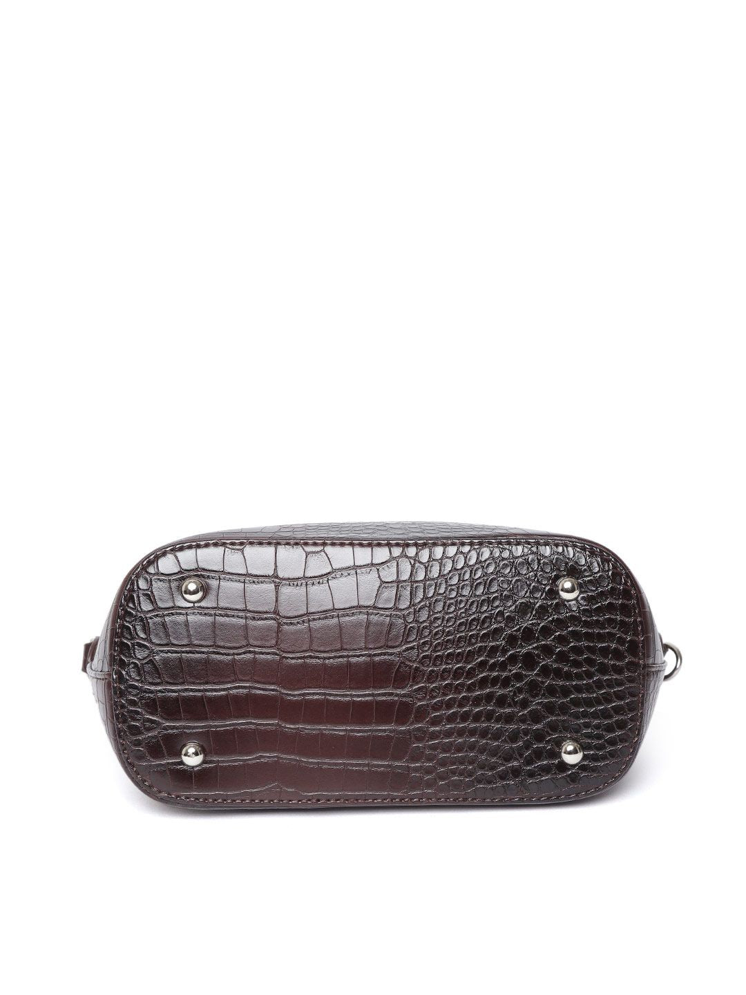Lino Perros Coffee Brown Croc Textured Handheld Bag