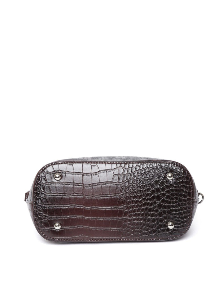 Lino Perros Coffee Brown Croc Textured Handheld Bag
