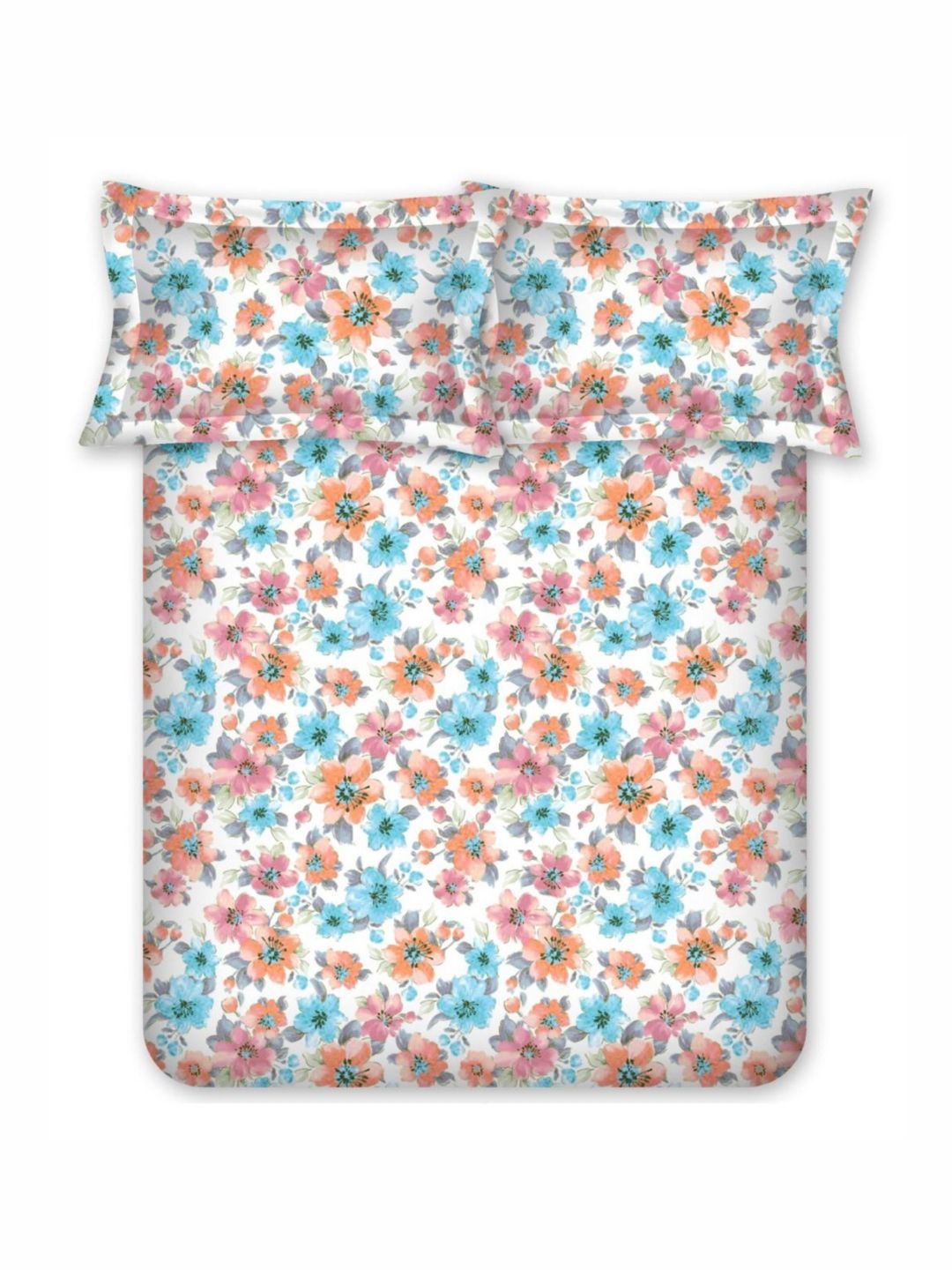 BOMBAY DYEING Allure Orange & White Printed 144 TC Pure Cotton Fitted Queen Bedsheet Set
