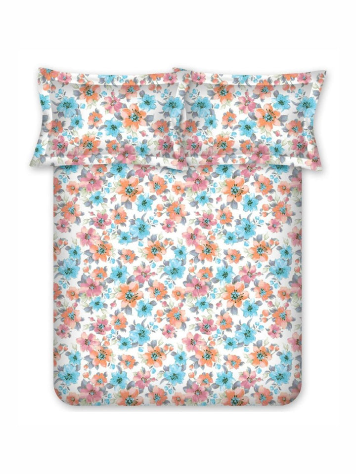 BOMBAY DYEING Allure Orange & White Printed 144 TC Pure Cotton Fitted Queen Bedsheet Set