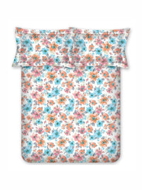 BOMBAY DYEING Allure Orange & White Printed 144 TC Pure Cotton Fitted Queen Bedsheet Set
