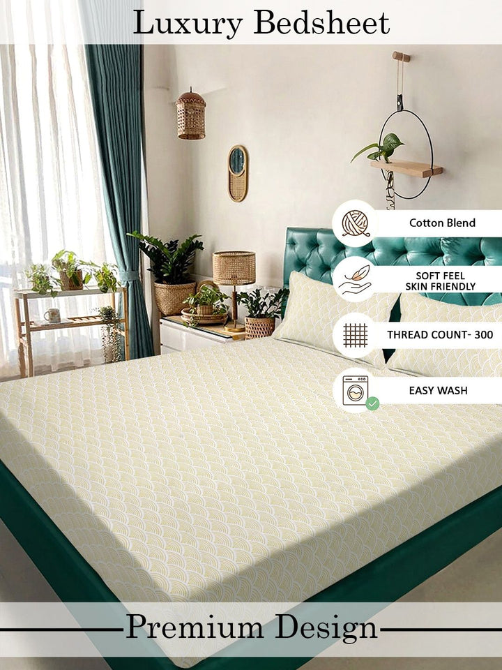 Myntra Elegant Homes Beige Geometric 300 TC King Bedsheet with 2 Pillow Covers