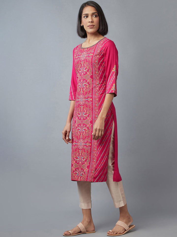 W Women Fuchsia Floral Printed Kurta