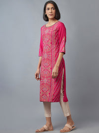 W Women Fuchsia Floral Printed Kurta