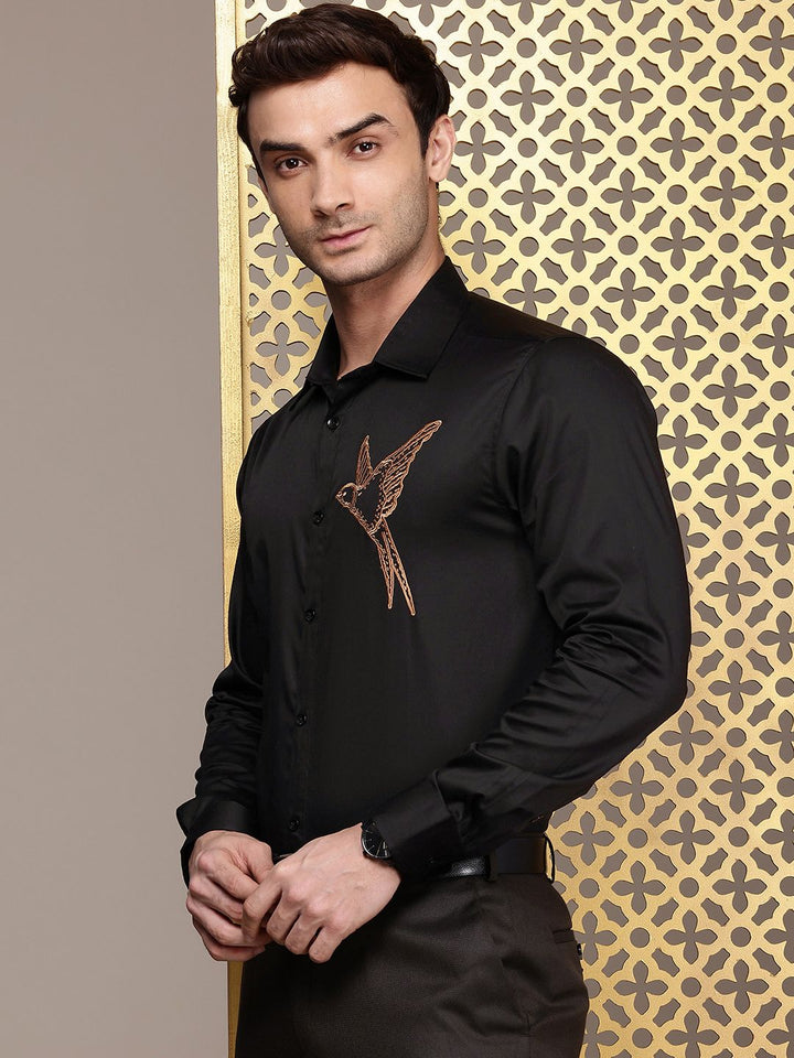 House of Pataudi Pure Cotton Embroidered Party Shirt