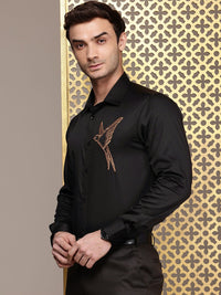 House of Pataudi Pure Cotton Embroidered Party Shirt