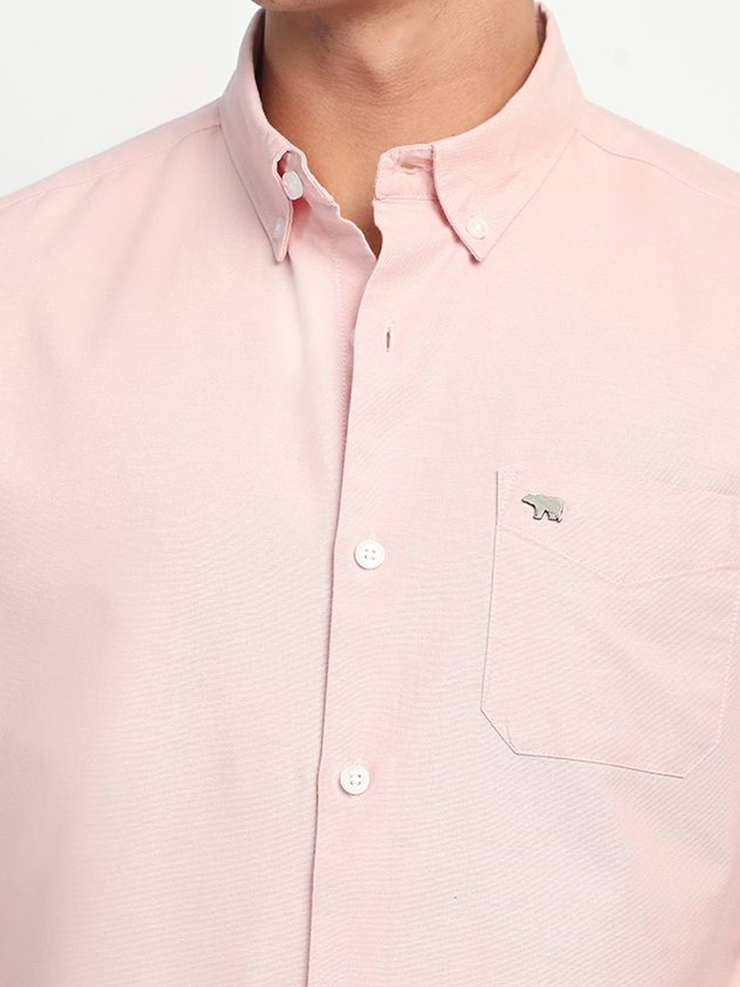 THE BEAR HOUSE Men Slim Fit Button-Down Collar Pure Cotton Solid Casual Shirt