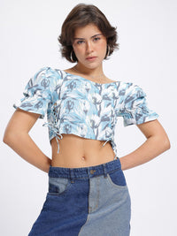 DressBerry Floral Lace Up Detail Crop Top
