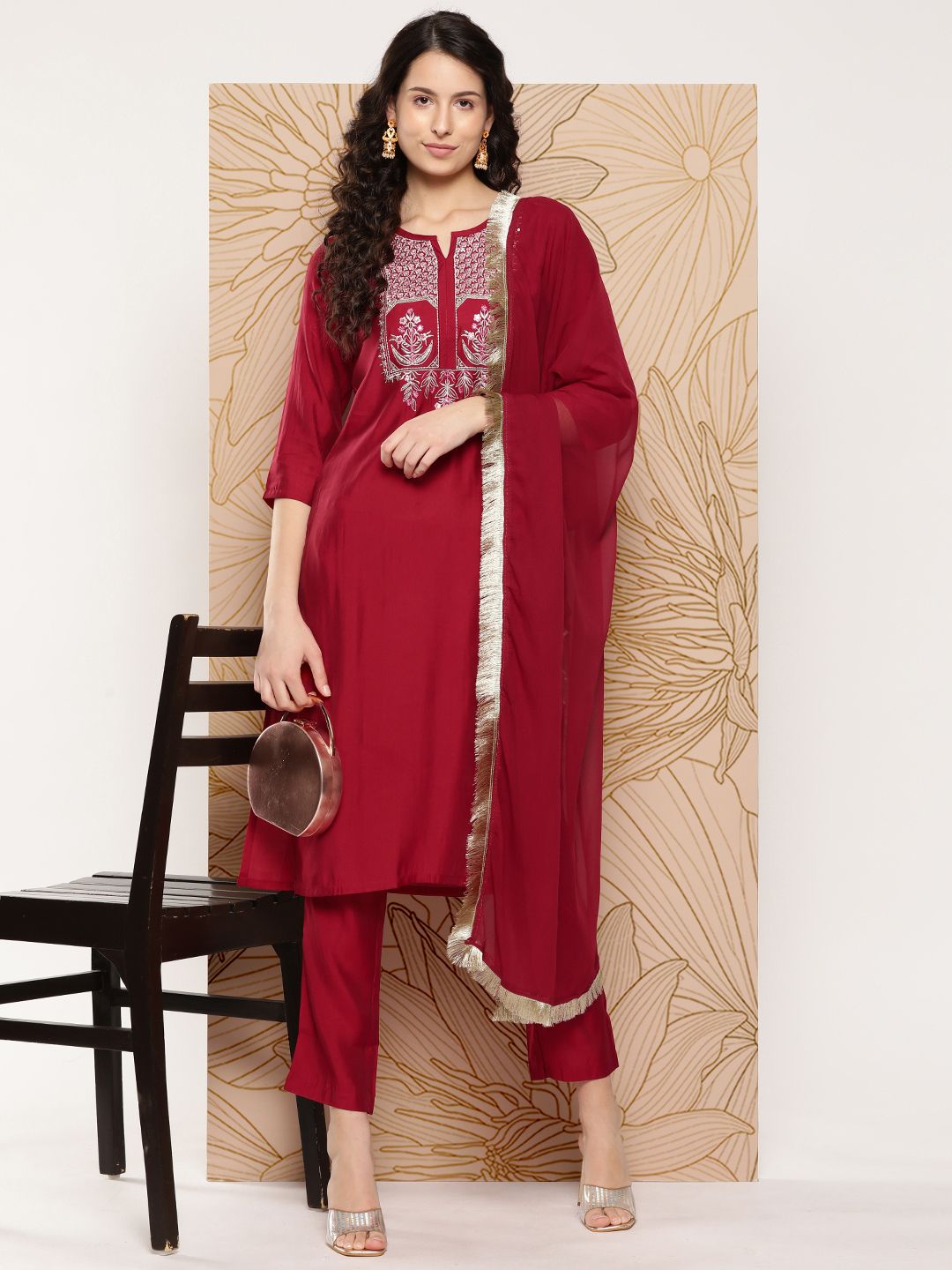 Varanga Women Ethnic Motifs Embroidered Sequinned Kurta with Trousers & With Dupatta