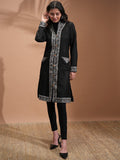 Vishudh Black Floral Embroidered Spread Collar Longline Tailored Jacket