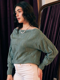 Berrylush Checked Boat Neck Acrylic Pullover