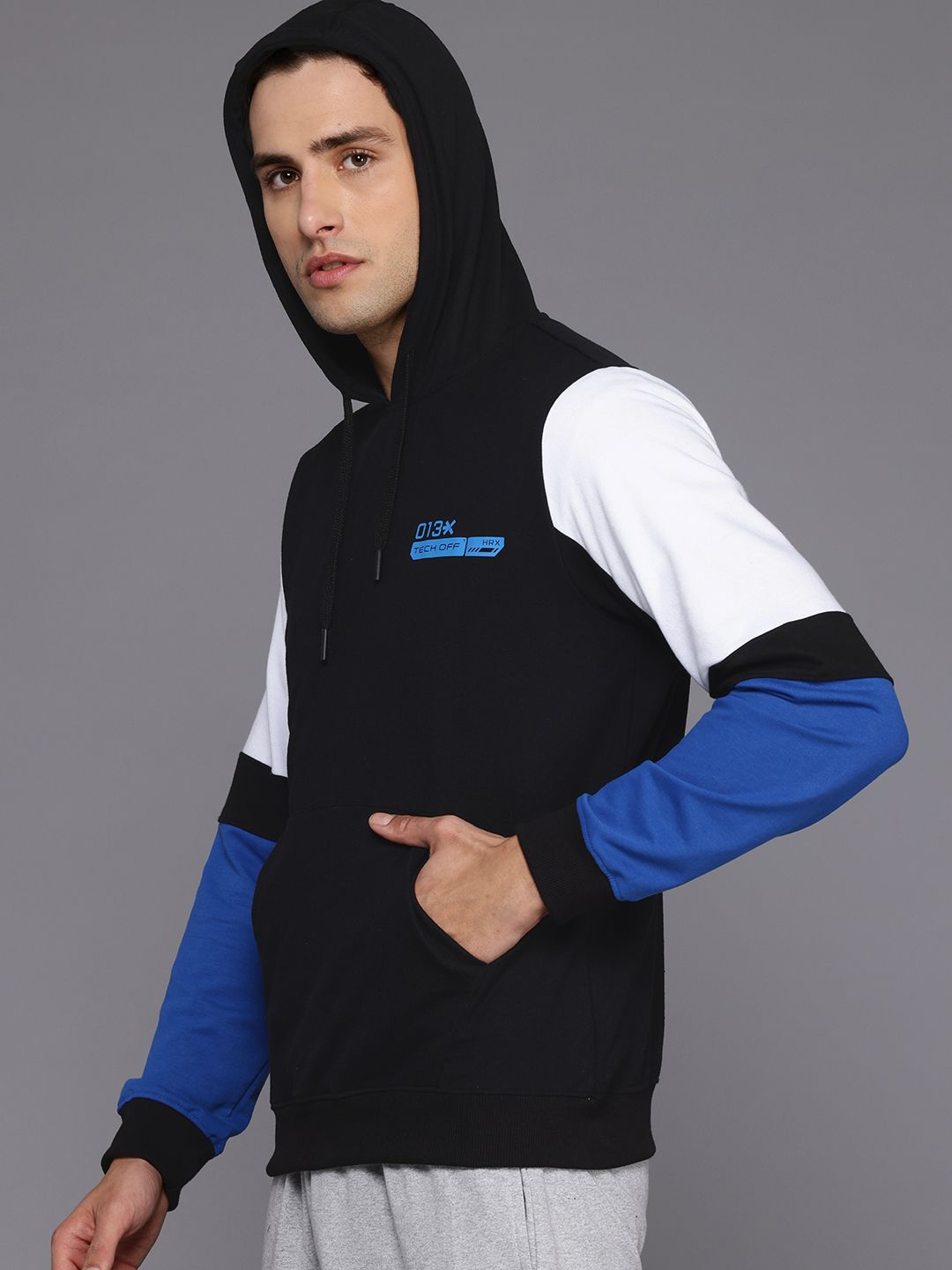 HRX by Hrithik Roshan Contrast Sleeves Hooded Sweatshirt