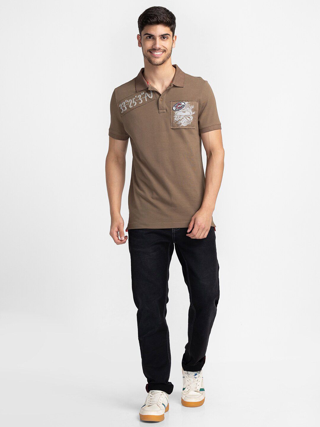 Being Human Typography Printed Applique Polo Collar T-shirt