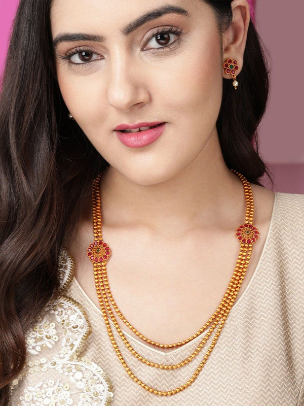Rubans bersalut emas & ruby ​​Stone yang disemat set perhiasan berlapis buatan tangan