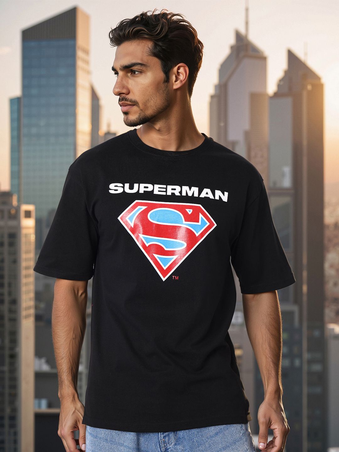 The Indian Garage Co Men Superman Graphic Printed Pure Cotton Relaxed Fit T-shirt