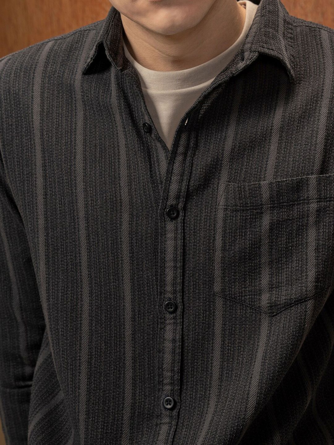 LOCOMOTIVE Premium Relaxed Fit Dobby Textured Striped Shirt