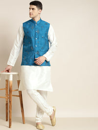 SOJANYA Mandarin Collar Kurta With Churidar & Mirror Work Nehru Jacket