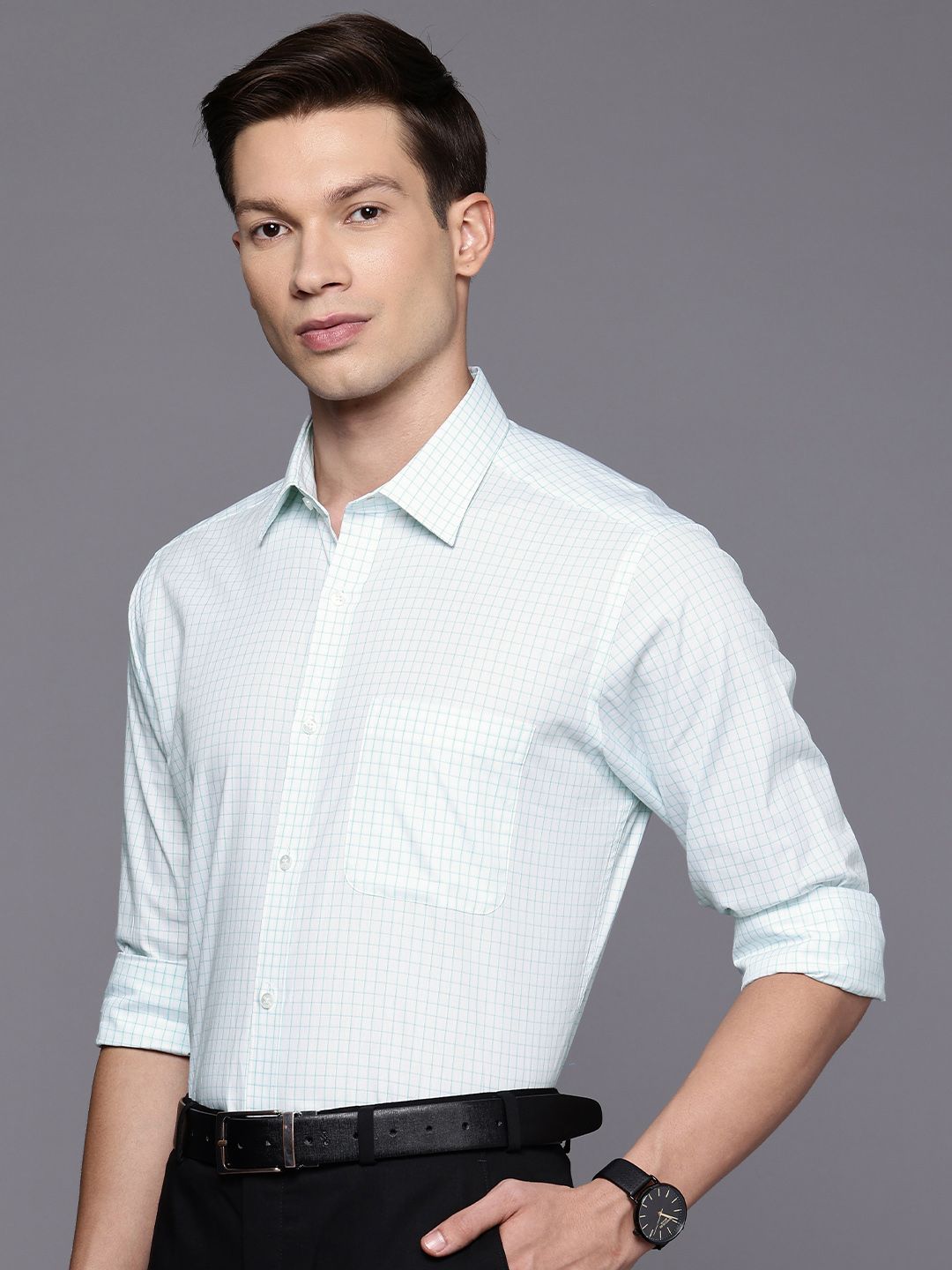 Raymond Pure Cotton Slim Fit Checked Formal Shirt
