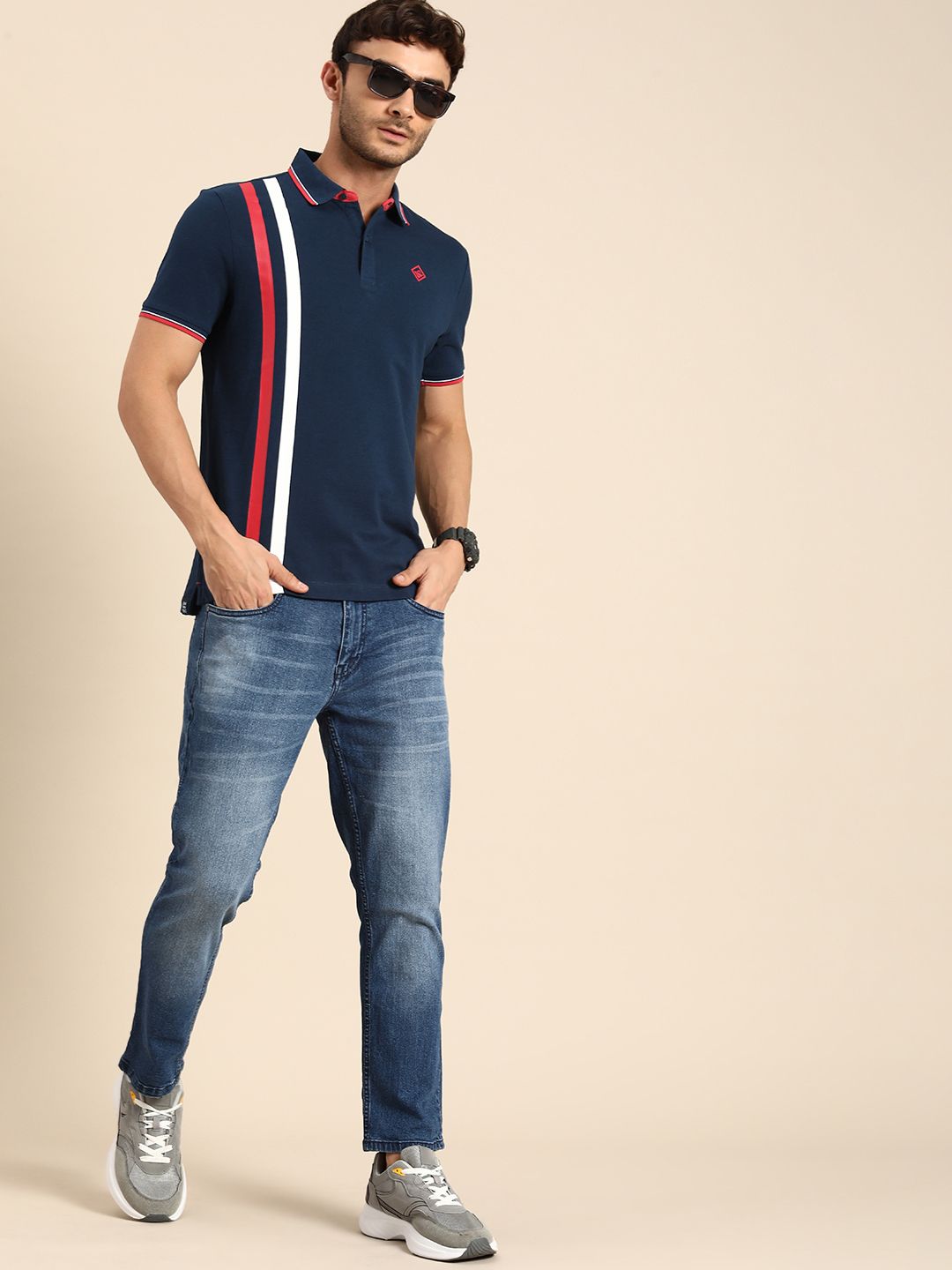 Being Human Striped Polo Collar Pure Cotton T-shirt