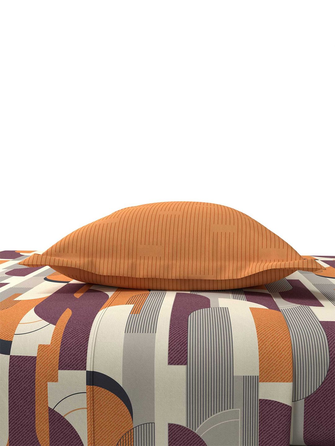 TRIDENT Charleen Orange Flat 144TC Queen Cotton Bedsheet Set