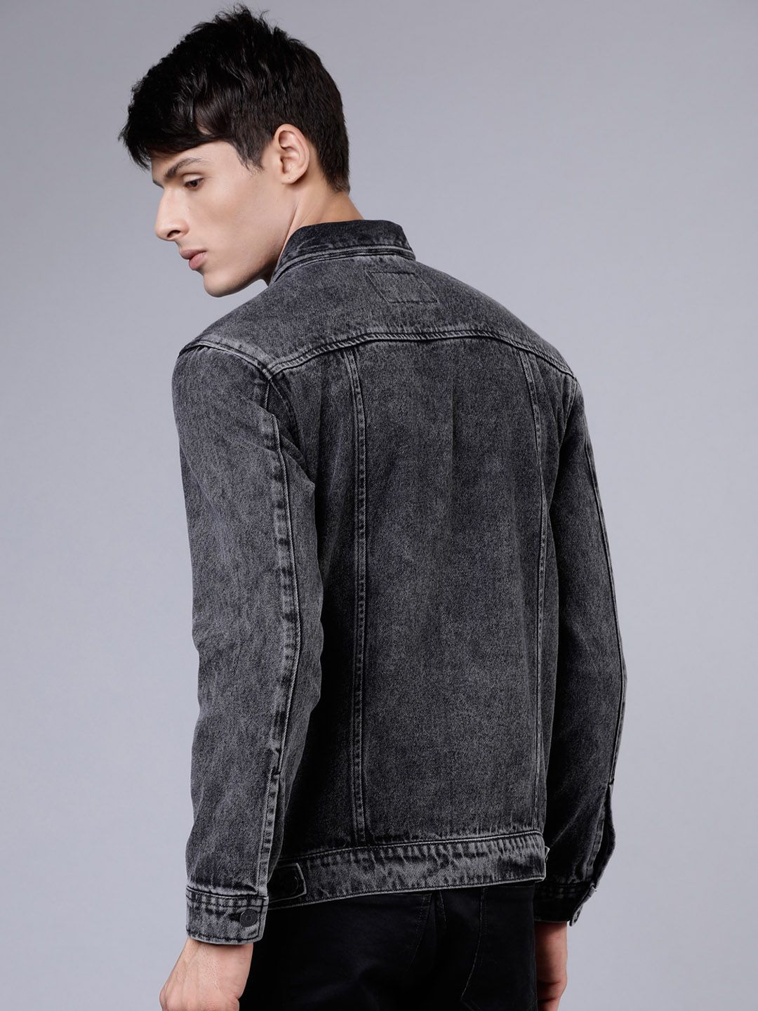 HIGHLANDER Men Grey Washed Denim Jacket