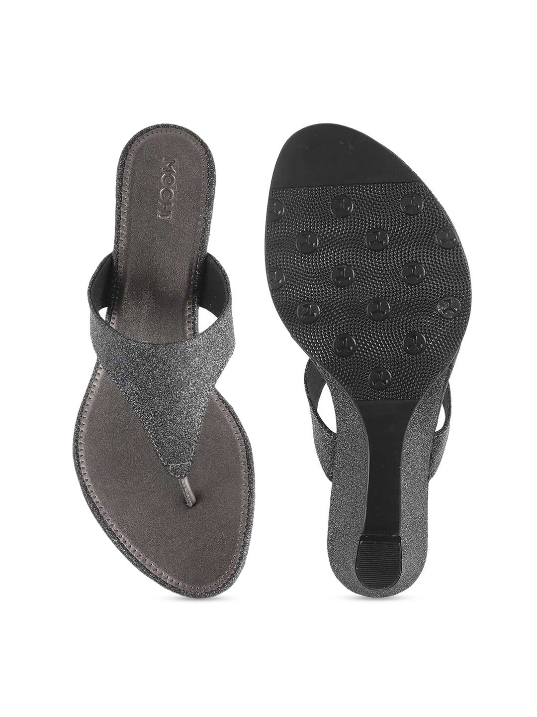 Mochi Women Grey Embellished Wedges