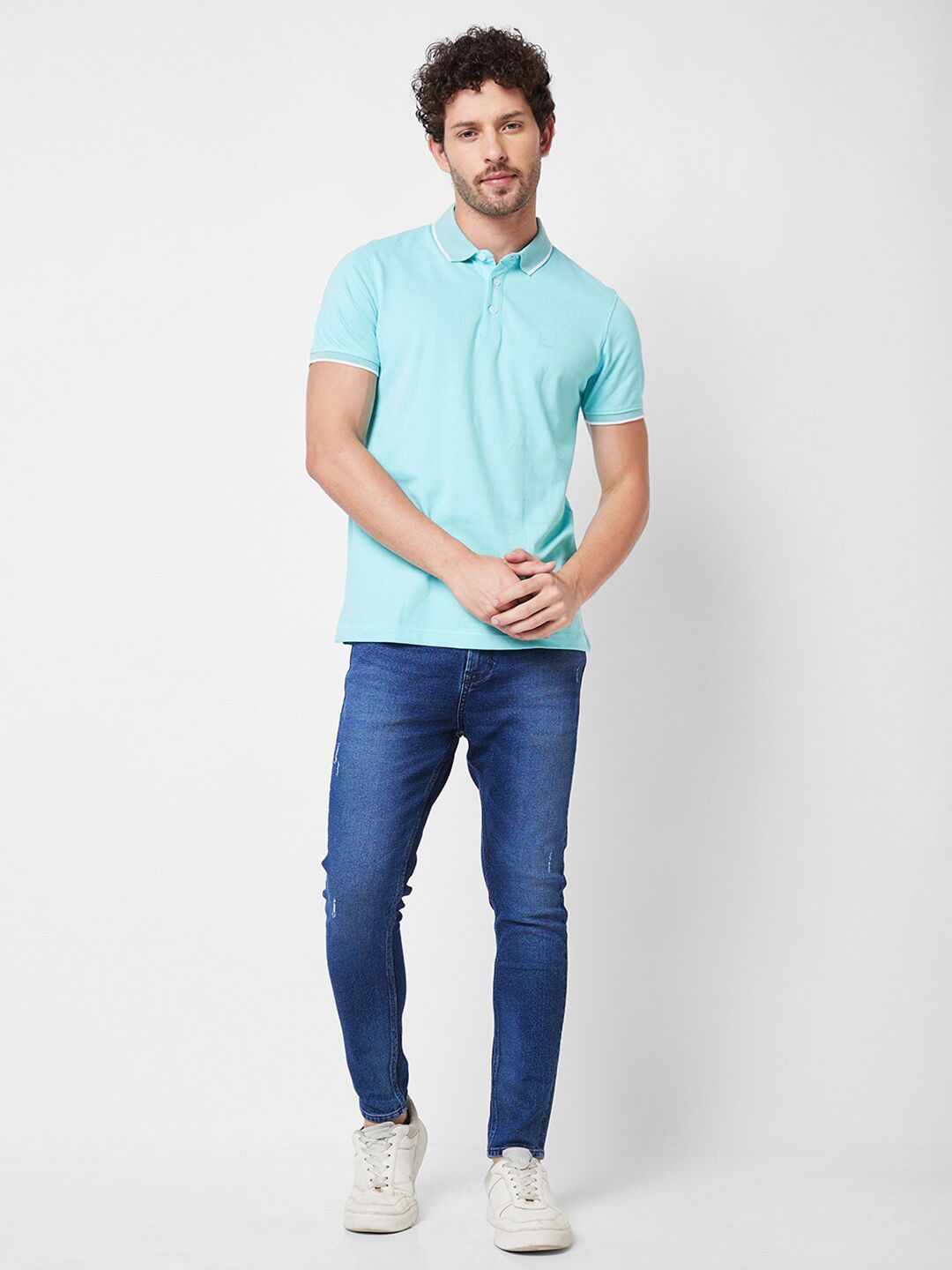 SPYKAR Polo Collar Short Sleeves Slim Fit Cotton T-shirt