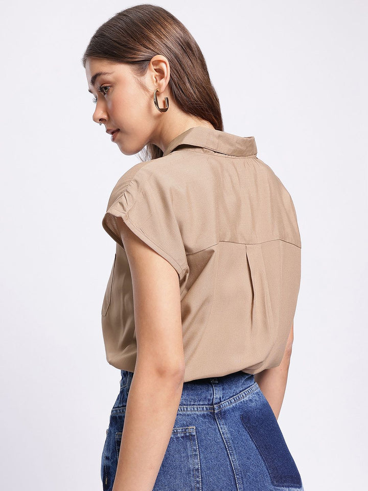 DressBerry Soft Spectrum  Cinched Waist Crop Shirt-Style Top