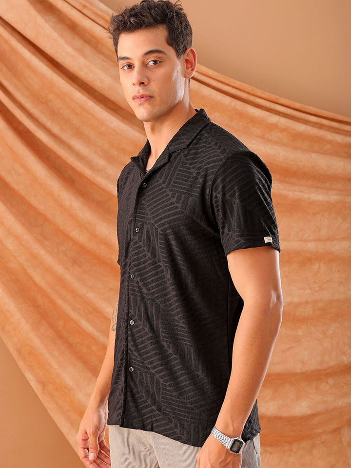 The Indian Garage Co Men Slim Fit Textured Terry Knit Resortwear Shirt