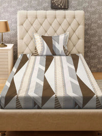 Myntra Elegant Homes White & Grey Geometric 300 TC Single Bedsheet with 1 Pillow Covers