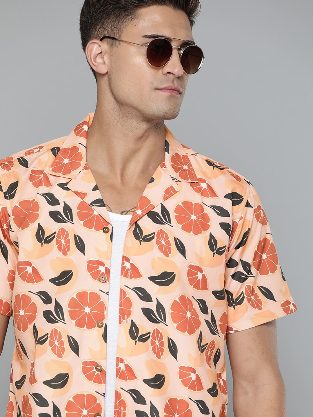 DENNISON Men Peach-Coloured Smart Slim Fit Floral Printed Casual Shirt