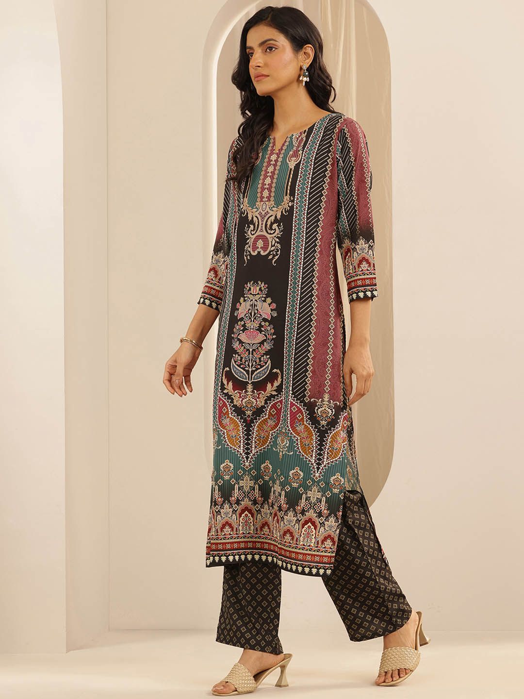 Libas Ethnic Motifs Printed Round Neck Straight Kurta with Palazzos