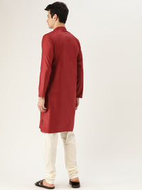 SOJANYA Lelaki Maroon Solid Angrakha Kurta Lurus
