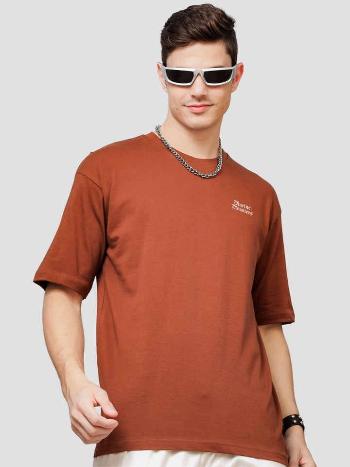 ADRO Men Printed V-Neck Raw Edge T-shirt