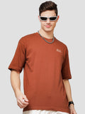 ADRO Men Printed V-Neck Raw Edge T-shirt