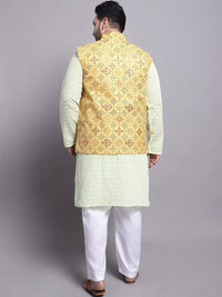 SOJANYA PLUS Embroidered Pure Cotton Kurta With Pyjamas & With Printed Nehru Jacket