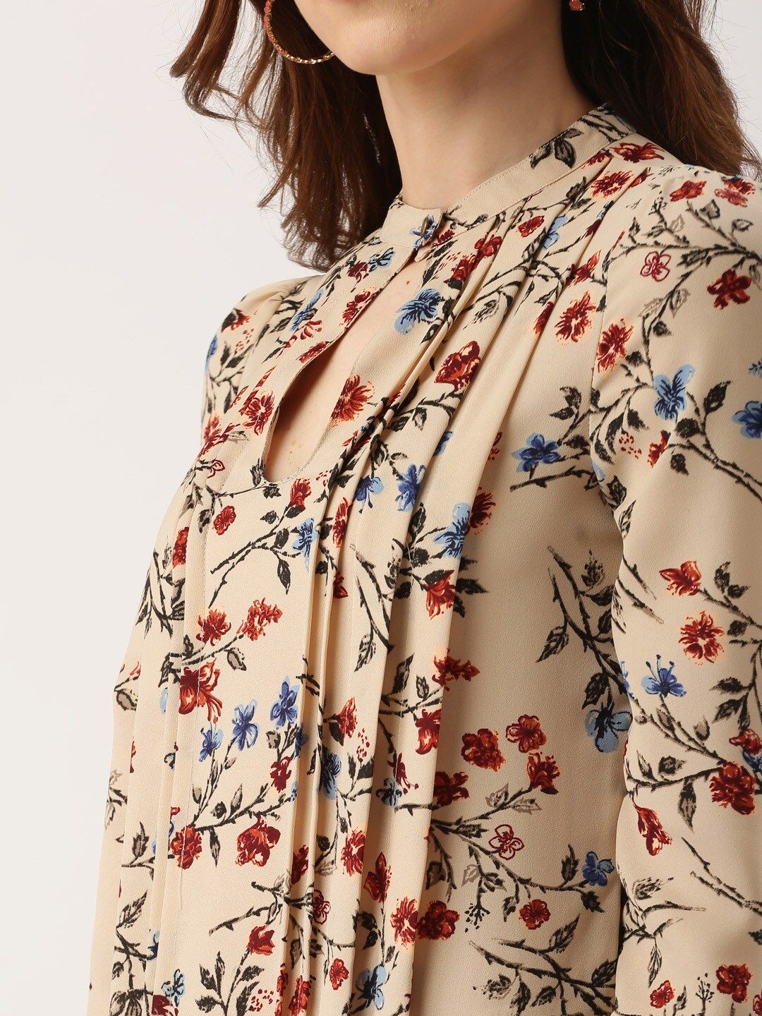 all about you Women Beige & Rust Red Floral Printed Top