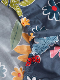 Myntra Elegant Homes Grey Floral Cotton 300 TC Fitted King Bedsheet with 2 Pillow Covers-98 x 87 inches