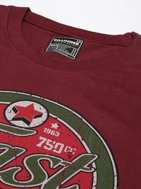 DILLINGER Men Maroon Typography Printed Pure Cotton Oversized T-shirt