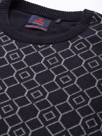 Raymond Men Navy Blue & Grey Self-Design Pullover