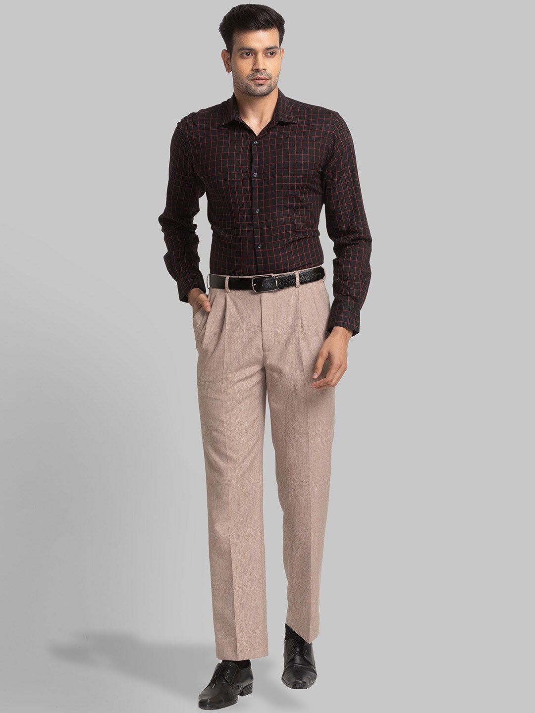 Park Avenue Slim Fit Windowpane Checked Cotton Linen Formal Shirt
