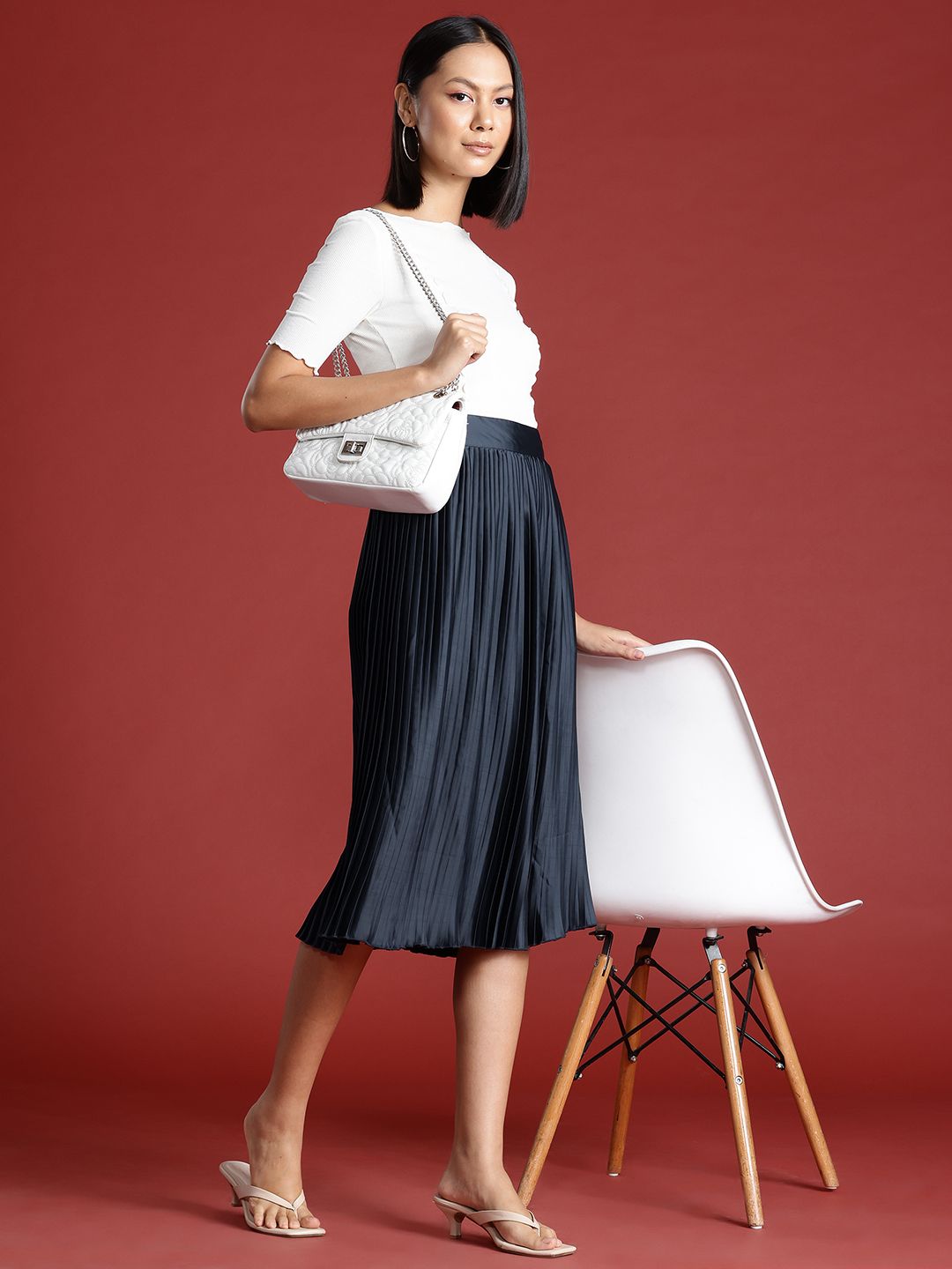 all about you Women Accordion Pleats High Waist Midi Skirt