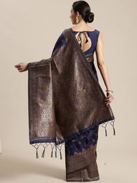 Saree mall Navy Blue & Gold-Toned Woven Design Silk Blend Sarees
