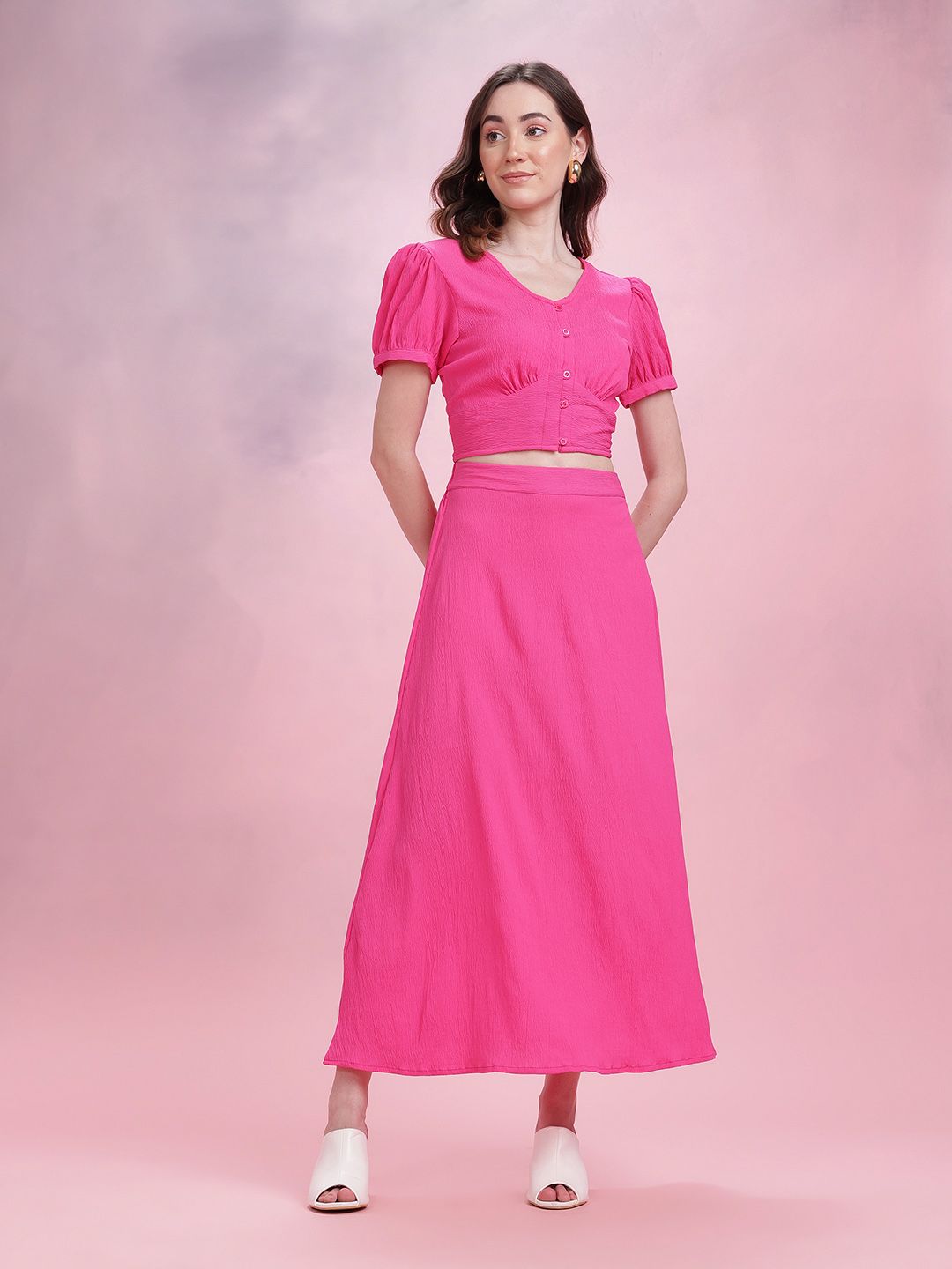 DressBerry Crinkle Cropped Top & Midi Skirt