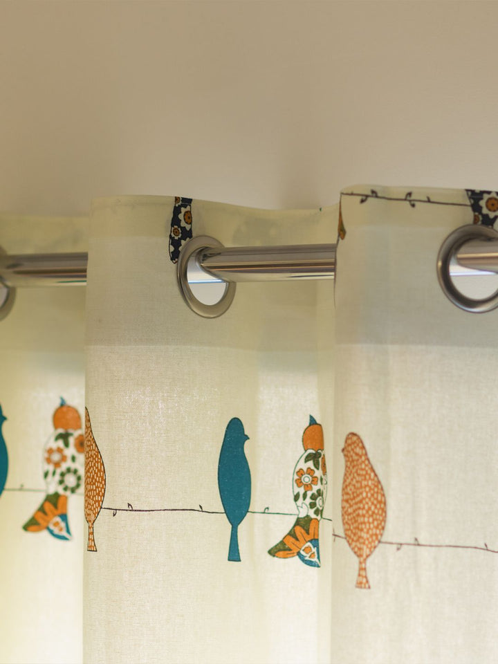 URBAN SPACE White & Blue Set of 2 Window Curtains