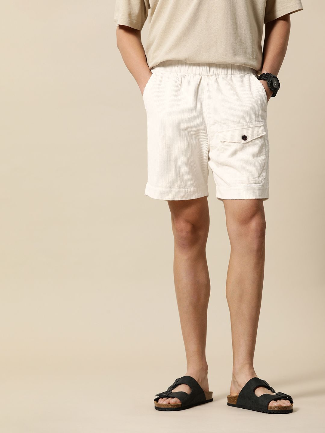 Mr Bowerbird Men Self-Design Mid-Rise Pure Cotton Corduroy Shorts