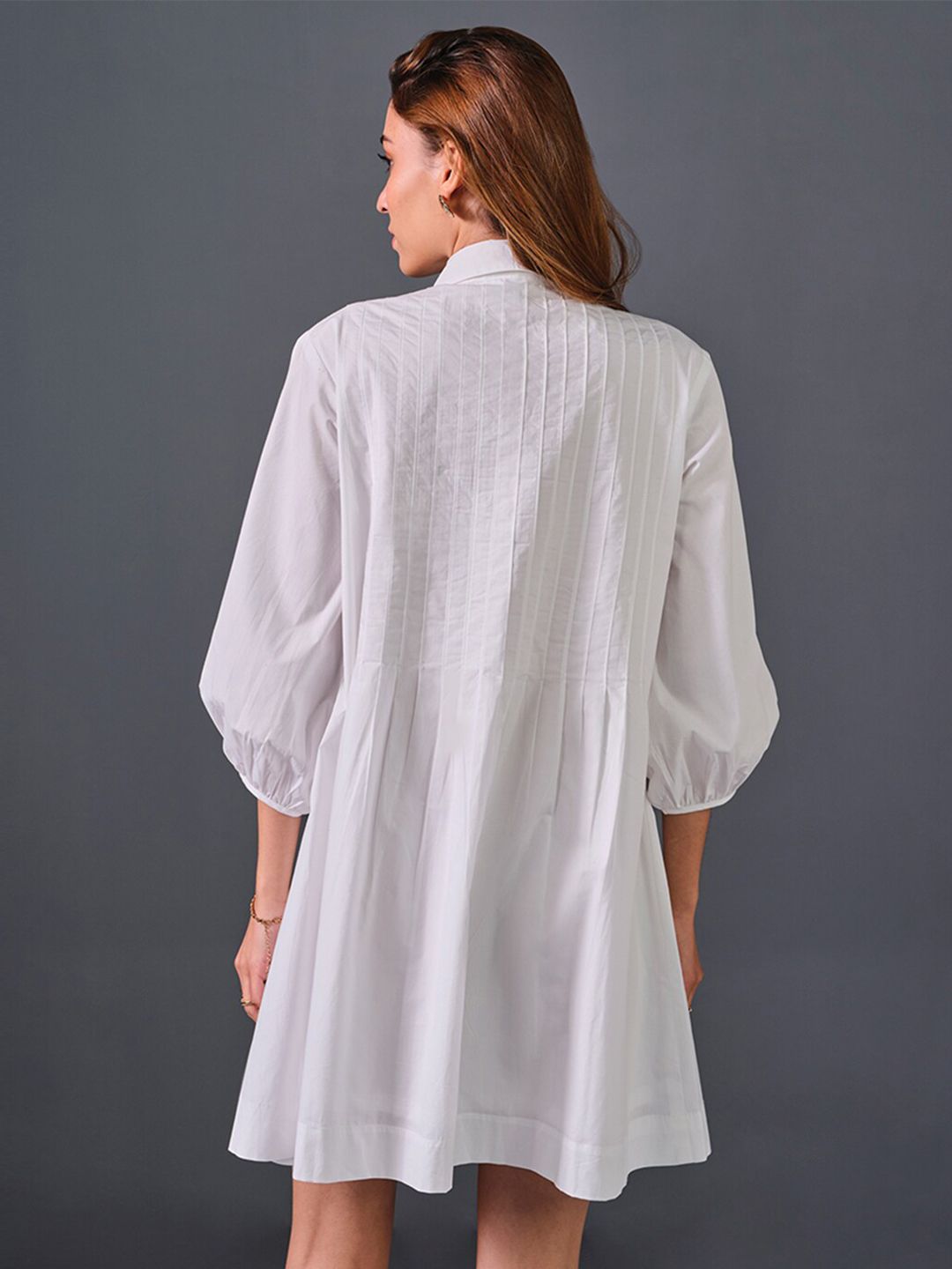 AND Self Design Cuffed Sleeves Cotton Shirt Dress