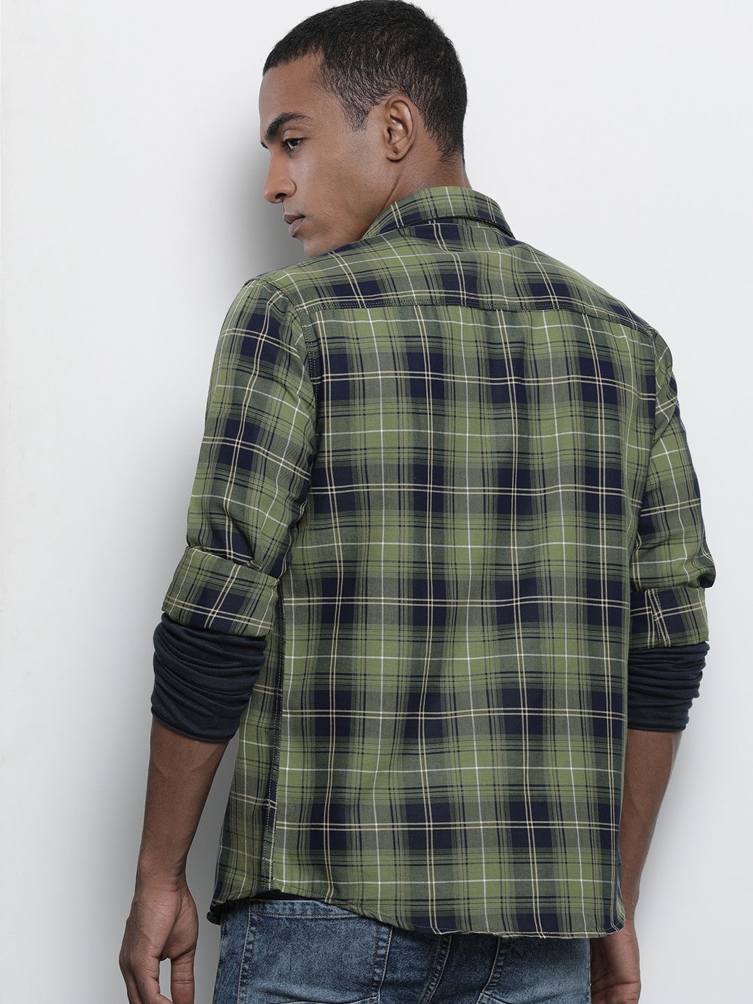 The Indian Garage Co Men Navy Blue Checked Casual Shirt