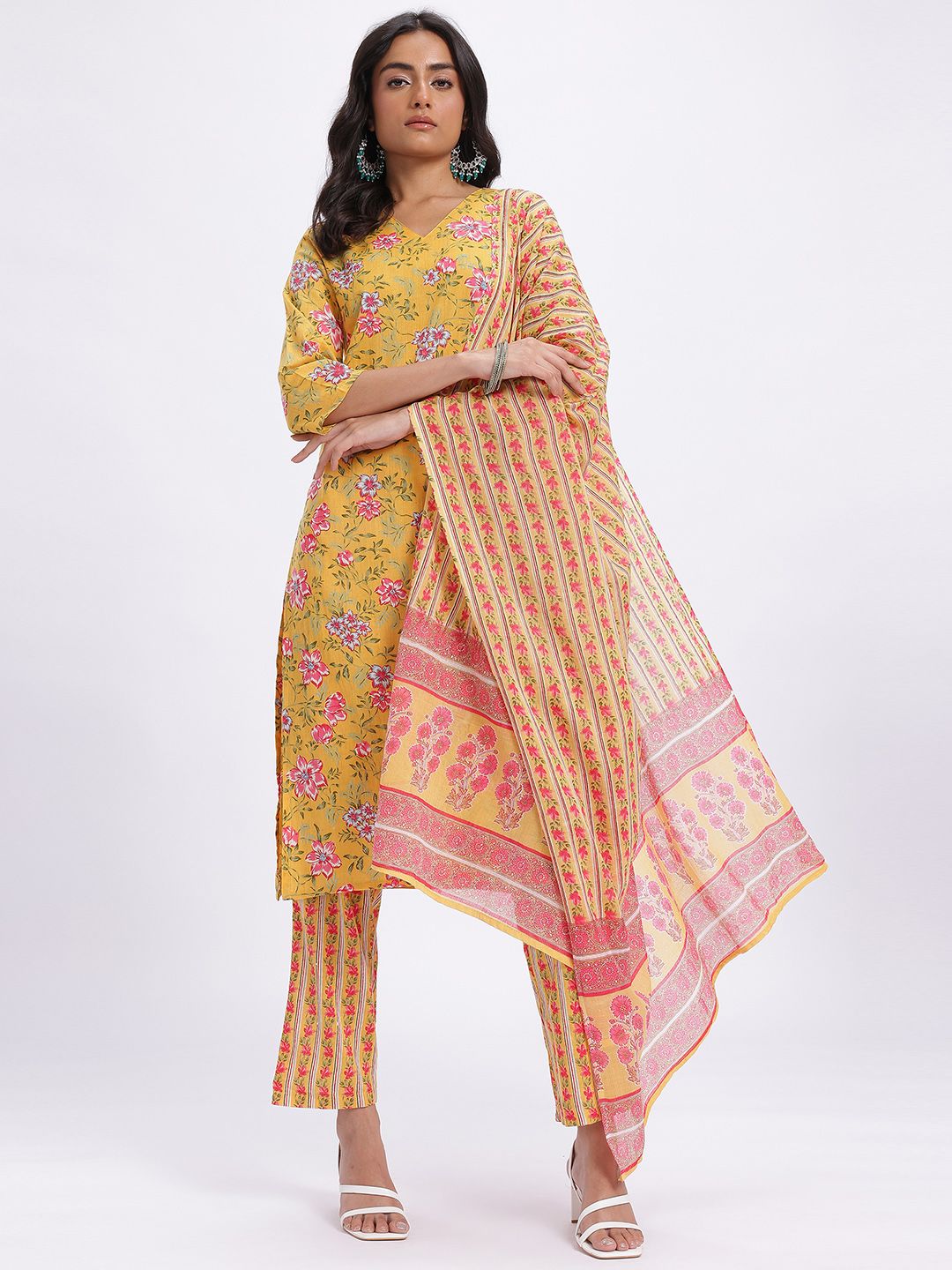 Anouk Women Indie Floral Pure Cotton Kurta with Trousers & Dupatta